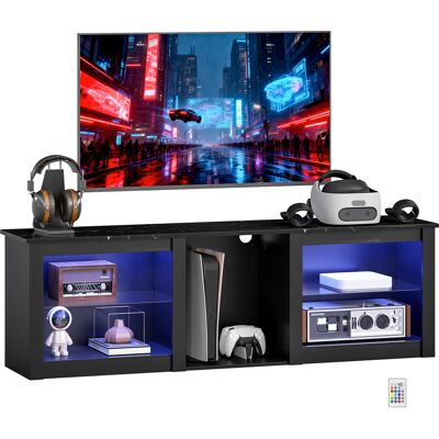 TORMATOR Meuble Tv Avec Éclairage Led Pour Télévision Jusqu'à 65 Pouces, 160cm Avec Étagères En Verre Réglables, Noir - Publicité TORMATOR Meuble Tv Avec Éclairage Led Pour Télévision Jusqu'à 65 Pouces, 160cm Avec Étagères En Verre Réglables, Noir - Publicité