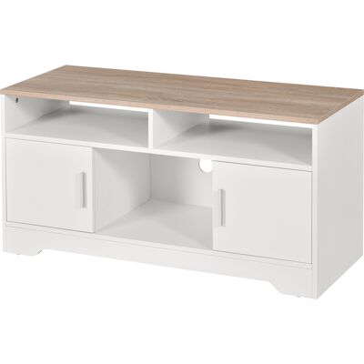 OEM Meuble Tv Banc Tv En Bois Grand Espace De Rangement Avec 2 Compartiments Ouverts 2 Armoires À Porte Une Armoire Ouverte 105 X 40 X 52 Cm Effet Bois Blanc - Publicité OEM Meuble Tv Banc Tv En Bois Grand Espace De Rangement Avec 2 Compartiments Ouverts 2 Armoires À Porte Une Armoire Ouverte 105 X 40 X 52 Cm Effet Bois Blanc - Publicité
