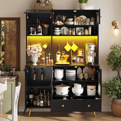 MIDUODUO Buffet Moderne Éclairage Led Ports Usb Prises,meuble Haut Cuisine Salon Mur Perforé Tiroir Étagères Verre Noir. Publicité MIDUODUO Buffet Moderne Éclairage Led Ports Usb Prises,meuble Haut Cuisine Salon Mur Perforé Tiroir Étagères Verre Noir. Publicité