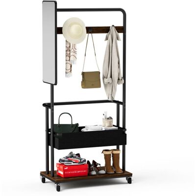ACKERMAN Penderie Robuste En Métal Avec Roulettes, Design 3-en-1 Avec Panier Et Miroir, Penderie Suspendue, Garde-robe Mobile Sur Roues, Penderie Avec Grand Espace De Rangement, Brun Vintage, 7040170cm - Publicité ACKERMAN Penderie Robuste En Métal Avec Roulettes, Design 3-en-1 Avec Panier Et Miroir, Penderie Suspendue, Garde-robe Mobile Sur Roues, Penderie Avec Grand Espace De Rangement, Brun Vintage, 7040170cm - Publicité