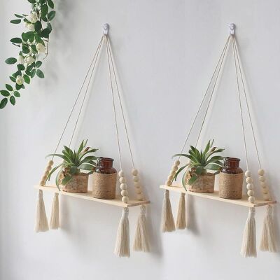 Vision Lot De 2 Étagères Murales En Bois Avec Perles Et Pompons – Étagère Murale En Macramé Style Bohème – Pour Chambre D'Enfant, Salon, Chambre À Coucher Et Salle De Bain - Publicité Vision Lot De 2 Étagères Murales En Bois Avec Perles Et Pompons – Étagère Murale En Macramé Style Bohème – Pour Chambre D'Enfant, Salon, Chambre À Coucher Et Salle De Bain - Publicité