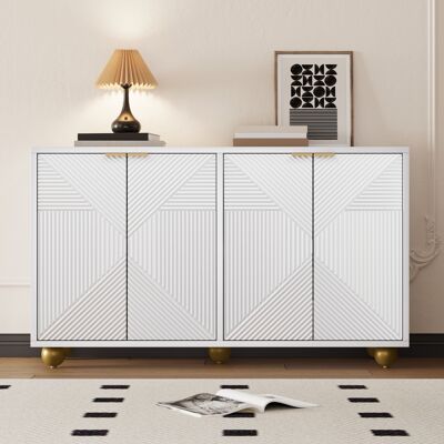 ALLAUVE Buffet 4 Portes Cintrées, Tablettes Ajustables À L’intérieur, Poignées En Métal, Pieds Boules - Publicité ALLAUVE Buffet 4 Portes Cintrées, Tablettes Ajustables À L’intérieur, Poignées En Métal, Pieds Boules - Publicité