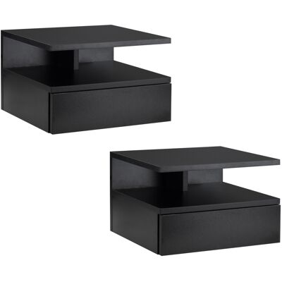 OEM Lot De 2 Tables Chevet Murales Nuit Tiroir Coulissant Niche Plateau Panneaux Particules Noir - Publicité OEM Lot De 2 Tables Chevet Murales Nuit Tiroir Coulissant Niche Plateau Panneaux Particules Noir - Publicité