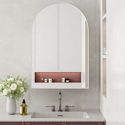 ACKERMAN Stylish Arched Mirror Cabinet, Recessed Medicine Cabinet, Wall Cabinet With Metal Framed, Mirror And Adjustable Shelves, Mirror Cabinet With Storage For Bathroom, Living Room And Bedroom, White - Publicité ACKERMAN Stylish Arched Mirror Cabinet, Recessed Medicine Cabinet, Wall Cabinet With Metal Framed, Mirror And Adjustable Shelves, Mirror Cabinet With Storage For Bathroom, Living Room And Bedroom, White - Publicité
