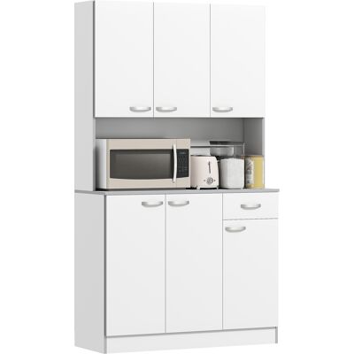 ARRIGONI Buffet De Cuisine Armoire De Cuisine Contemporaine Multi-rangements 6 Portes 1 Tiroir + Grand Plateau Dim. 101l X 39l X 180h Cm Panneaux Particules Blanc Gris - Publicité ARRIGONI Buffet De Cuisine Armoire De Cuisine Contemporaine Multi-rangements 6 Portes 1 Tiroir + Grand Plateau Dim. 101l X 39l X 180h Cm Panneaux Particules Blanc Gris - Publicité