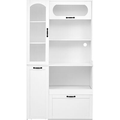 ARRIGONI Buffet Haut Avec Étagères Réglables Et Tiroirs, Meuble De Cuisine Avec Étagères Coulissantes Et Verre Cannelé, Idéal Pour La Salle À Manger, Le Salon Et La Cuisine (blanc) - Publicité ARRIGONI Buffet Haut Avec Étagères Réglables Et Tiroirs, Meuble De Cuisine Avec Étagères Coulissantes Et Verre Cannelé, Idéal Pour La Salle À Manger, Le Salon Et La Cuisine (blanc) - Publicité