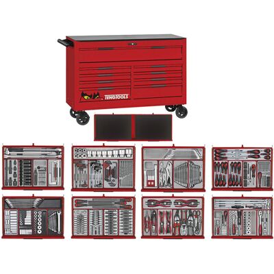 Servante D'Atelier Complète Large - Rouge 9 Tiroirs - 615 Outils Teng Tools Tkw53r615t - Publicité Servante D'Atelier Complète Large - Rouge 9 Tiroirs - 615 Outils Teng Tools Tkw53r615t - Publicité