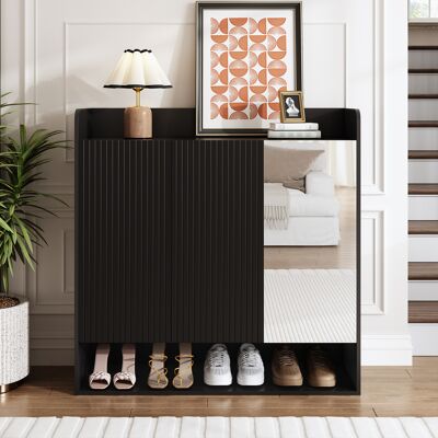 LEMONBEST Meuble À Chaussures 3 Portes Avec Miroir Pleine Hauteur Et Étagères Réglables, 110 X 35,5 X 110 Cm, Pb+mdf, Noir - Publicité LEMONBEST Meuble À Chaussures 3 Portes Avec Miroir Pleine Hauteur Et Étagères Réglables, 110 X 35,5 X 110 Cm, Pb+mdf, Noir - Publicité