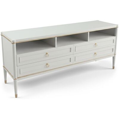MENZZO Meuble Tv Élégant 4 Tiroirs Optimus Beige Clair Et Or - Publicité MENZZO Meuble Tv Élégant 4 Tiroirs Optimus Beige Clair Et Or - Publicité