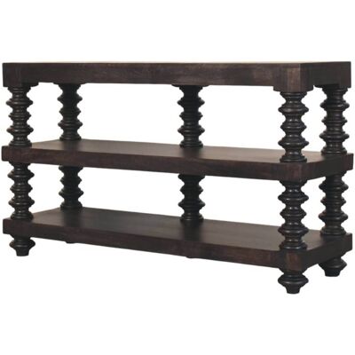 ACKERMAN Console Étagère À Fuseaux Carbone Cendré En Bois Massif, 2 Étagères Inférieures, Brun Foncé - Publicité ACKERMAN Console Étagère À Fuseaux Carbone Cendré En Bois Massif, 2 Étagères Inférieures, Brun Foncé - Publicité