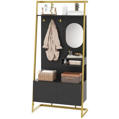 OEM Armoire Compacte Et Minimaliste Moderne, Meuble De Rangement Ouvert Multifonctionnel Avec Miroir, Crochets Métalliques, Porte-manteau - Publicité OEM Armoire Compacte Et Minimaliste Moderne, Meuble De Rangement Ouvert Multifonctionnel Avec Miroir, Crochets Métalliques, Porte-manteau - Publicité