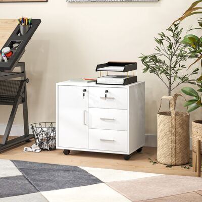 OEM Homcom Caisson De Bureau Meuble De Rangement Verrouillable - 3 Tiroirs & Étagère Réglable, Sur Roulettes, 40x60x56cm, Blanc - Publicité OEM Homcom Caisson De Bureau Meuble De Rangement Verrouillable - 3 Tiroirs & Étagère Réglable, Sur Roulettes, 40x60x56cm, Blanc - Publicité