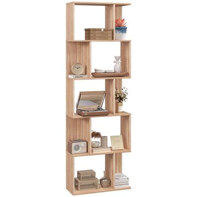 OEM Bibliothèque Mobile En Bois A 5 Étagères Avec Séparateur, 60x24x184,5 Cm, Couleur Bois - Publicité OEM Bibliothèque Mobile En Bois A 5 Étagères Avec Séparateur, 60x24x184,5 Cm, Couleur Bois - Publicité