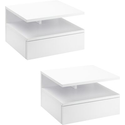 OEM Homcom Lot De 2 Tables De Chevet Murales - Lot De 2 Tables De Nuit - Tiroir Coulissant. Niche. Plateau - Panneaux Particules Blanc - Publicité OEM Homcom Lot De 2 Tables De Chevet Murales - Lot De 2 Tables De Nuit - Tiroir Coulissant. Niche. Plateau - Panneaux Particules Blanc - Publicité