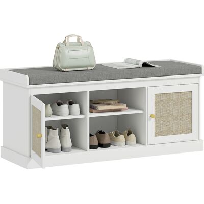 OEM Banc À Chaussures Avec Portes Avant En Rotin, Étagères Réglables Et Ouvertes Pour Entrée Ou Chambre, 105 X 35 X 47 Cm, Blanc - Publicité OEM Banc À Chaussures Avec Portes Avant En Rotin, Étagères Réglables Et Ouvertes Pour Entrée Ou Chambre, 105 X 35 X 47 Cm, Blanc - Publicité