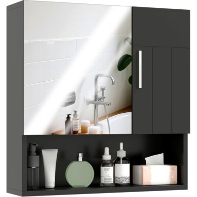 ARRIGONI Armoire De Toilette Avec Miroir En Bois Et Etageres Reglables Et Etagere Ouverte 54x15.2x55.3 Cm Noir - Publicité ARRIGONI Armoire De Toilette Avec Miroir En Bois Et Etageres Reglables Et Etagere Ouverte 54x15.2x55.3 Cm Noir - Publicité