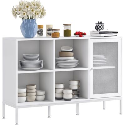 ARRIGONI Buffet Meuble De Rangement 4 Compartiments Ouverts Et 1 Placard Étagère Réglable 120 X 37 X 81,5 Cm Blanc - Publicité ARRIGONI Buffet Meuble De Rangement 4 Compartiments Ouverts Et 1 Placard Étagère Réglable 120 X 37 X 81,5 Cm Blanc - Publicité