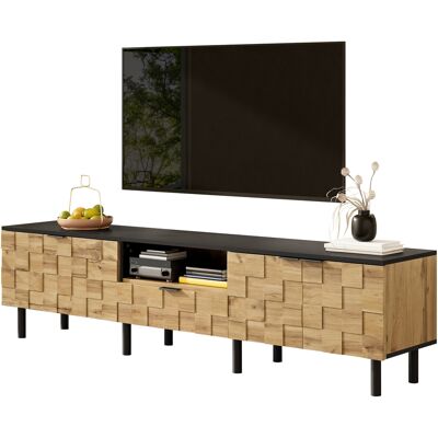 ACKERMAN Meuble Tv Mosaïque, Meuble Tv Bas, 2 Portes Avec Tiroir, Meuble Multimédia Pour Salon, Aspect Bois, Panneaux De Particules, Pieds En Métal, Compartiment Ouvert - Publicité ACKERMAN Meuble Tv Mosaïque, Meuble Tv Bas, 2 Portes Avec Tiroir, Meuble Multimédia Pour Salon, Aspect Bois, Panneaux De Particules, Pieds En Métal, Compartiment Ouvert - Publicité