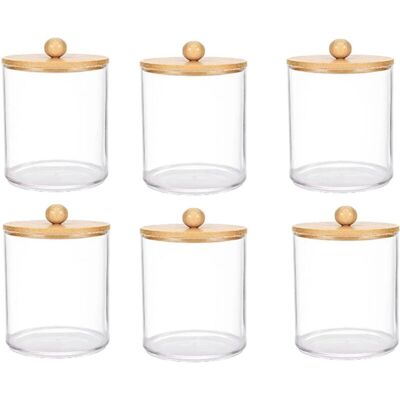 FOGSHIELD Lot De 6 Boîtes De Rangement Transparentes En Plastique Pour Bouteilles De Médicaments Avec Couvercles En Bambou, Pour Distributeur De Cotons-tiges, Organisateur De Bocaux De Salle De Bain - Publicité FOGSHIELD Lot De 6 Boîtes De Rangement Transparentes En Plastique Pour Bouteilles De Médicaments Avec Couvercles En Bambou, Pour Distributeur De Cotons-tiges, Organisateur De Bocaux De Salle De Bain - Publicité