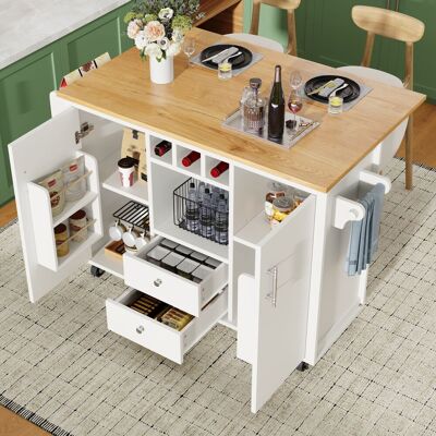 ACKERMAN Îlot De Cuisine Buffet 120 X 73 (45) X 92 Cm, Meuble De Cuisine, Desserte Et Plan De Travail Rabattable Avec Porte-serviettes, Étagère À Épices, Étagère De Porte, Casier À Bouteilles Et Étagères Régla - Publicité ACKERMAN Îlot De Cuisine Buffet 120 X 73 (45) X 92 Cm, Meuble De Cuisine, Desserte Et Plan De Travail Rabattable Avec Porte-serviettes, Étagère À Épices, Étagère De Porte, Casier À Bouteilles Et Étagères Régla - Publicité