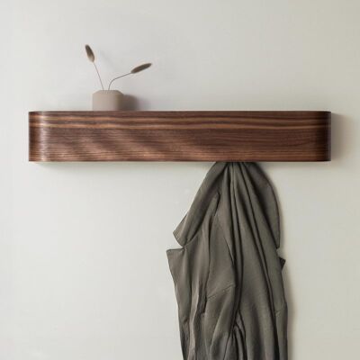 OEM Kazai. - Porte-manteau Mural « Toke » Au Design Moderne, Avec Crochets Dissimulés Et Panneau En Bois Massif, Noyer. Publicité OEM Kazai. - Porte-manteau Mural « Toke » Au Design Moderne, Avec Crochets Dissimulés Et Panneau En Bois Massif, Noyer. Publicité