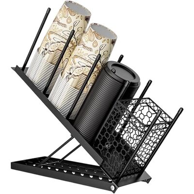 GRASSLIN 1 - Porte-gobelet - Organiseur De Comptoir - Distributeur Réglable 4 Compartiments Avec Panier À Pailles Pour Bar Café Bureau Noir 40x25x30cm - Publicité GRASSLIN 1 - Porte-gobelet - Organiseur De Comptoir - Distributeur Réglable 4 Compartiments Avec Panier À Pailles Pour Bar Café Bureau Noir 40x25x30cm - Publicité
