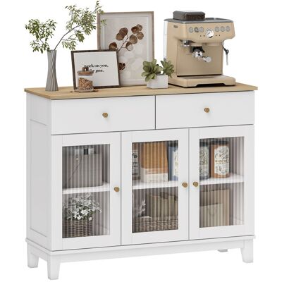 ARRIGONI Buffet Salon Avec 2 Placards À Portes En Verre Trempé Nervuré, 2 Tiroirs Et Étagères Réglables, 100 X 35 X 80,3 Cm, Blanc - Publicité ARRIGONI Buffet Salon Avec 2 Placards À Portes En Verre Trempé Nervuré, 2 Tiroirs Et Étagères Réglables, 100 X 35 X 80,3 Cm, Blanc - Publicité