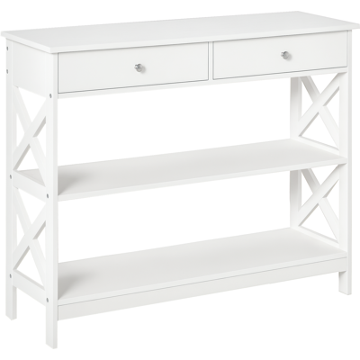 DESIGN IN Table De Console Table D'Entrée Style Table De Drapier Néo-rétro 2 Tiroirs 2 Étagères Dim. 100l X 30.5l X 80h Cm En Bois Blanc - Publicité DESIGN IN Table De Console Table D'Entrée Style Table De Drapier Néo-rétro 2 Tiroirs 2 Étagères Dim. 100l X 30.5l X 80h Cm En Bois Blanc - Publicité