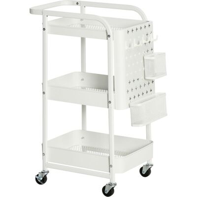ACKERMAN Chariot Avec Tiroirs Étagère De Cuisine À 3 Niveaux Sur Roulettes Pour Cuisine Et Bureau, Acier Blanc 51,5x32x75,6cm - Publicité ACKERMAN Chariot Avec Tiroirs Étagère De Cuisine À 3 Niveaux Sur Roulettes Pour Cuisine Et Bureau, Acier Blanc 51,5x32x75,6cm - Publicité