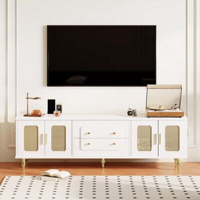 OEM Meuble Bas/meuble Tv De Style Rétro : Poignées Dorées, Grand Espace De Rangement. Porte En Rotin Et Pieds En Métal. Publicité OEM Meuble Bas/meuble Tv De Style Rétro : Poignées Dorées, Grand Espace De Rangement. Porte En Rotin Et Pieds En Métal. Publicité
