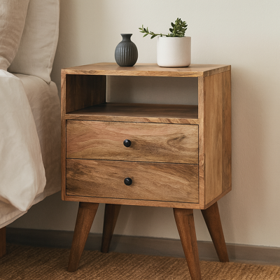 ACKERMAN Table De Chevet Classique Aspect Chêne En Bois Massif, 2 Tiroirs, 1 Fente Ouverte, Brun - Publicité ACKERMAN Table De Chevet Classique Aspect Chêne En Bois Massif, 2 Tiroirs, 1 Fente Ouverte, Brun - Publicité