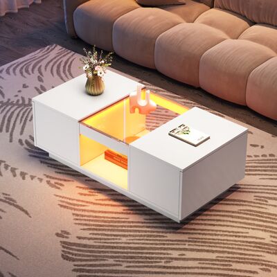 ACKERMAN Table Basse Blanche 100 X 50 X 35,5 Cm – Avec Plateau En Verre, Éclairage Led, Commande Par Application, 2 Tiroirs Et 1 Compartiment Ouvert - Publicité ACKERMAN Table Basse Blanche 100 X 50 X 35,5 Cm – Avec Plateau En Verre, Éclairage Led, Commande Par Application, 2 Tiroirs Et 1 Compartiment Ouvert - Publicité