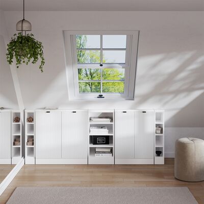 Ensembles De Meuble De Rangement Sous Pente Rion, Blanc Cannelé, 210cm Lot De 5, Vicco - Publicité Ensembles De Meuble De Rangement Sous Pente Rion, Blanc Cannelé, 210cm Lot De 5, Vicco - Publicité