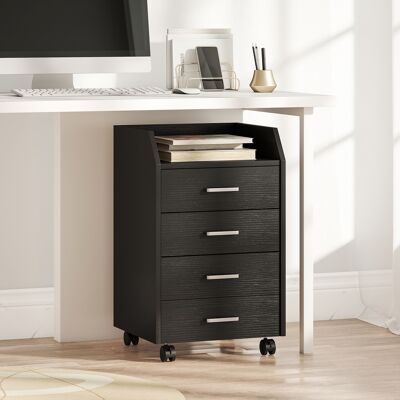 PZCC Petite Commode À 4 Tiroirs, Meuble Vertical Sur Roulettes, 40 X 36 X 65 Cm, Effet Bois Noir - Publicité PZCC Petite Commode À 4 Tiroirs, Meuble Vertical Sur Roulettes, 40 X 36 X 65 Cm, Effet Bois Noir - Publicité
