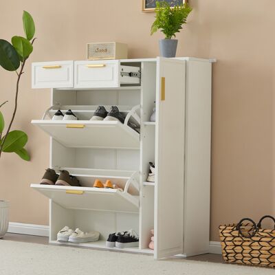 MIDUODUO Armoire À Chaussures Moderne,avec Étagères Réglables,poignées Dorées,tiroirs,meuble À Chaussures Pliantes Et Portes,blanche,w95/d24/h107.5 - Publicité MIDUODUO Armoire À Chaussures Moderne,avec Étagères Réglables,poignées Dorées,tiroirs,meuble À Chaussures Pliantes Et Portes,blanche,w95/d24/h107.5 - Publicité