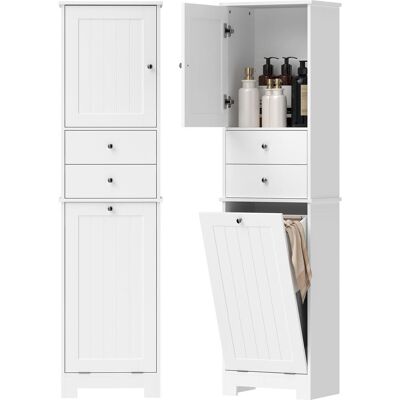 OEM Meuble De Salle De Bain Avec Panier À Linge Pliable, Armoire Et 2 Tiroirs, En Bois, 45 X 30 X 171 Cm, Blanc - Publicité OEM Meuble De Salle De Bain Avec Panier À Linge Pliable, Armoire Et 2 Tiroirs, En Bois, 45 X 30 X 171 Cm, Blanc - Publicité