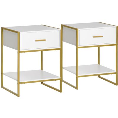 OEM Ensemble 2 Tables De Chevet Moderni Avec Tiroir E Étagère Ouverte En Mdf E Acciaio, 45x40x60cm, Blanc E Oro - Publicité OEM Ensemble 2 Tables De Chevet Moderni Avec Tiroir E Étagère Ouverte En Mdf E Acciaio, 45x40x60cm, Blanc E Oro - Publicité