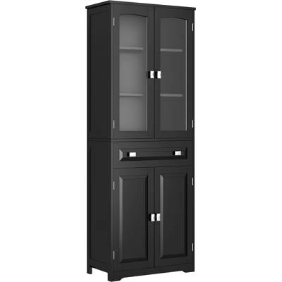 OEM Buffet Haut Armoire De Cuisine 4 Portes Dont 2 Portes Vitrées Et 1 Tiroir Hauteur 160 Cm Avec Étagères En Bois Noir - Publicité OEM Buffet Haut Armoire De Cuisine 4 Portes Dont 2 Portes Vitrées Et 1 Tiroir Hauteur 160 Cm Avec Étagères En Bois Noir - Publicité
