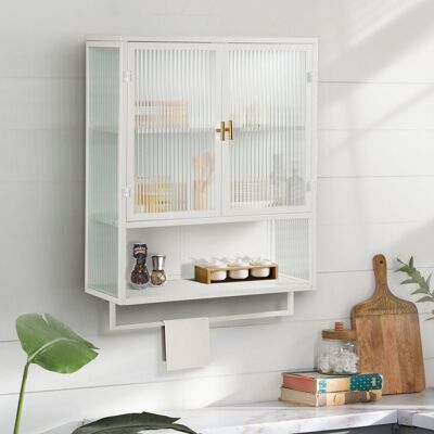 ACKERMAN 60cm Glass Doors Modern Two-door Wall Cabinet With Featuring Two-tier Enclosed Storage, An Open Shelf, And Towel Rack, For Entryway Living Room Bathroom Dining Room,white - Publicité ACKERMAN 60cm Glass Doors Modern Two-door Wall Cabinet With Featuring Two-tier Enclosed Storage, An Open Shelf, And Towel Rack, For Entryway Living Room Bathroom Dining Room,white - Publicité