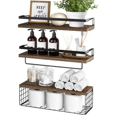 ABYSSE Lot De 3 Étagères Flottantes Avec Panier De Rangement, Étagères Murales En Bois Rustique Pour Salle De Bain, Chambre, Salon, Cuisine (marron)- - Publicité ABYSSE Lot De 3 Étagères Flottantes Avec Panier De Rangement, Étagères Murales En Bois Rustique Pour Salle De Bain, Chambre, Salon, Cuisine (marron)- - Publicité