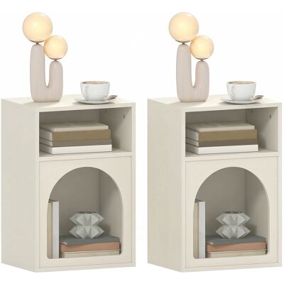 OEM Lot De 2 Tables De Chevet. Table De Nuit Avec Compartiments Ouverts. Design Arqué. 40 X 30 X 60 Cm. Crème - Publicité OEM Lot De 2 Tables De Chevet. Table De Nuit Avec Compartiments Ouverts. Design Arqué. 40 X 30 X 60 Cm. Crème - Publicité
