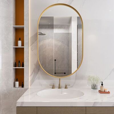 ACKERMAN Stylish Oval Mirror Cabinet, Recessed Medicine Cabinet, Wall Cabinet With Metal Framed, Mirror And Adjustable Shelves, Mirror Cabinet With Storage For Bathroom, Living Room And Bedroom, Gold - Publicité ACKERMAN Stylish Oval Mirror Cabinet, Recessed Medicine Cabinet, Wall Cabinet With Metal Framed, Mirror And Adjustable Shelves, Mirror Cabinet With Storage For Bathroom, Living Room And Bedroom, Gold - Publicité