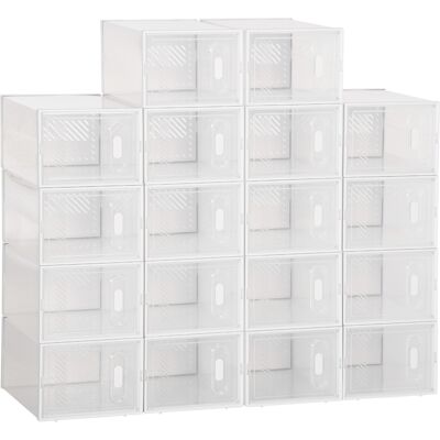 A MOON Homcom Lot De 18 Boites Cubes Rangement À Chaussures Modulable Avec Portes Transparentes - 25 X 35 X 19 Cm - Publicité A MOON Homcom Lot De 18 Boites Cubes Rangement À Chaussures Modulable Avec Portes Transparentes - 25 X 35 X 19 Cm - Publicité