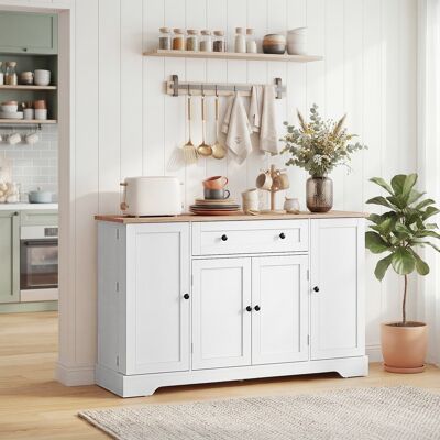 OEM Buffet Cuisine Meuble De Rangement Tiroir 4 Portes Étagères Réglables 6 Racks De Porte 138x40x83,5cm Blanc - Publicité OEM Buffet Cuisine Meuble De Rangement Tiroir 4 Portes Étagères Réglables 6 Racks De Porte 138x40x83,5cm Blanc - Publicité