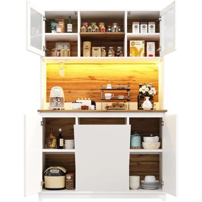 SANS MARQUE Buffet Haut 180cm Blanc,armoire De Cuisine Moderne Avec Portes Acryliques,éclairage Led Multicolore,compartiment Poubelle Intégré - Publicité SANS MARQUE Buffet Haut 180cm Blanc,armoire De Cuisine Moderne Avec Portes Acryliques,éclairage Led Multicolore,compartiment Poubelle Intégré - Publicité