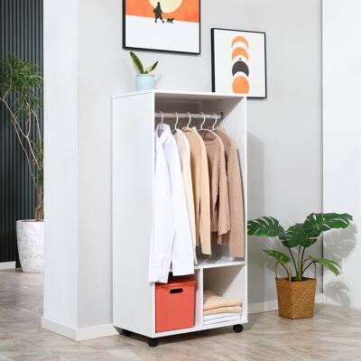 OEM Armoire Ouverte À Roulettes, Avec Tringle Et Étagères Pour Suspendre Et Plier Les Vêtements, 60 X 40 X 128 Cm, Blanche - Publicité OEM Armoire Ouverte À Roulettes, Avec Tringle Et Étagères Pour Suspendre Et Plier Les Vêtements, 60 X 40 X 128 Cm, Blanche - Publicité