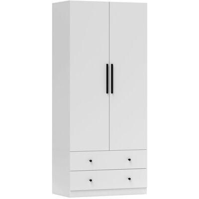 MIDUODUO Armoire 2 Portes Espace Suspendu Porte-linge 2 Tiroirs Panneau Particules Blanc - Publicité MIDUODUO Armoire 2 Portes Espace Suspendu Porte-linge 2 Tiroirs Panneau Particules Blanc - Publicité