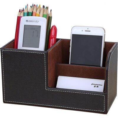 LEDE Organiseur De Bureau Multifonctionnel Avec Porte-stylo À 3 Compartiments De Rangement (marron) - Publicité LEDE Organiseur De Bureau Multifonctionnel Avec Porte-stylo À 3 Compartiments De Rangement (marron) - Publicité