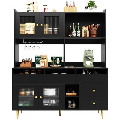 ALLAUVE Armoire Haute Salle À Manger 145x39x171 Cm Noir Mat Déco Or, Portes Vitrées Changhong, Étagère À Verres, Rangement Multi-étagères. Publicité ALLAUVE Armoire Haute Salle À Manger 145x39x171 Cm Noir Mat Déco Or, Portes Vitrées Changhong, Étagère À Verres, Rangement Multi-étagères. Publicité