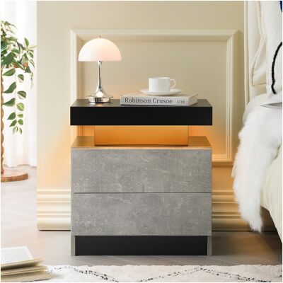 ACKERMAN Nightstand Led Bedside Table Cabinet Lights Modern End Side With 2 Drawers For Bedroom (gray) - Publicité ACKERMAN Nightstand Led Bedside Table Cabinet Lights Modern End Side With 2 Drawers For Bedroom (gray) - Publicité